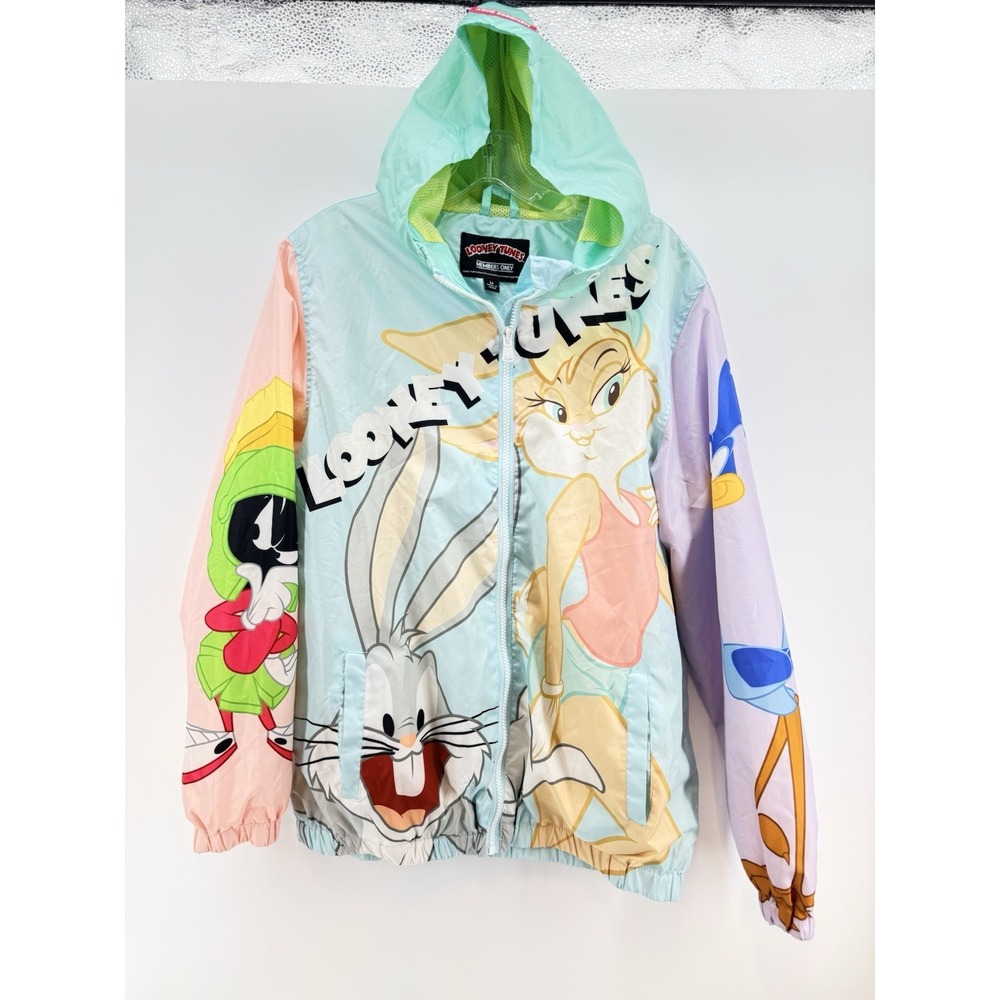 Members Only Looney Tunes Windbreaker Jacket Hoodie Medium Zip